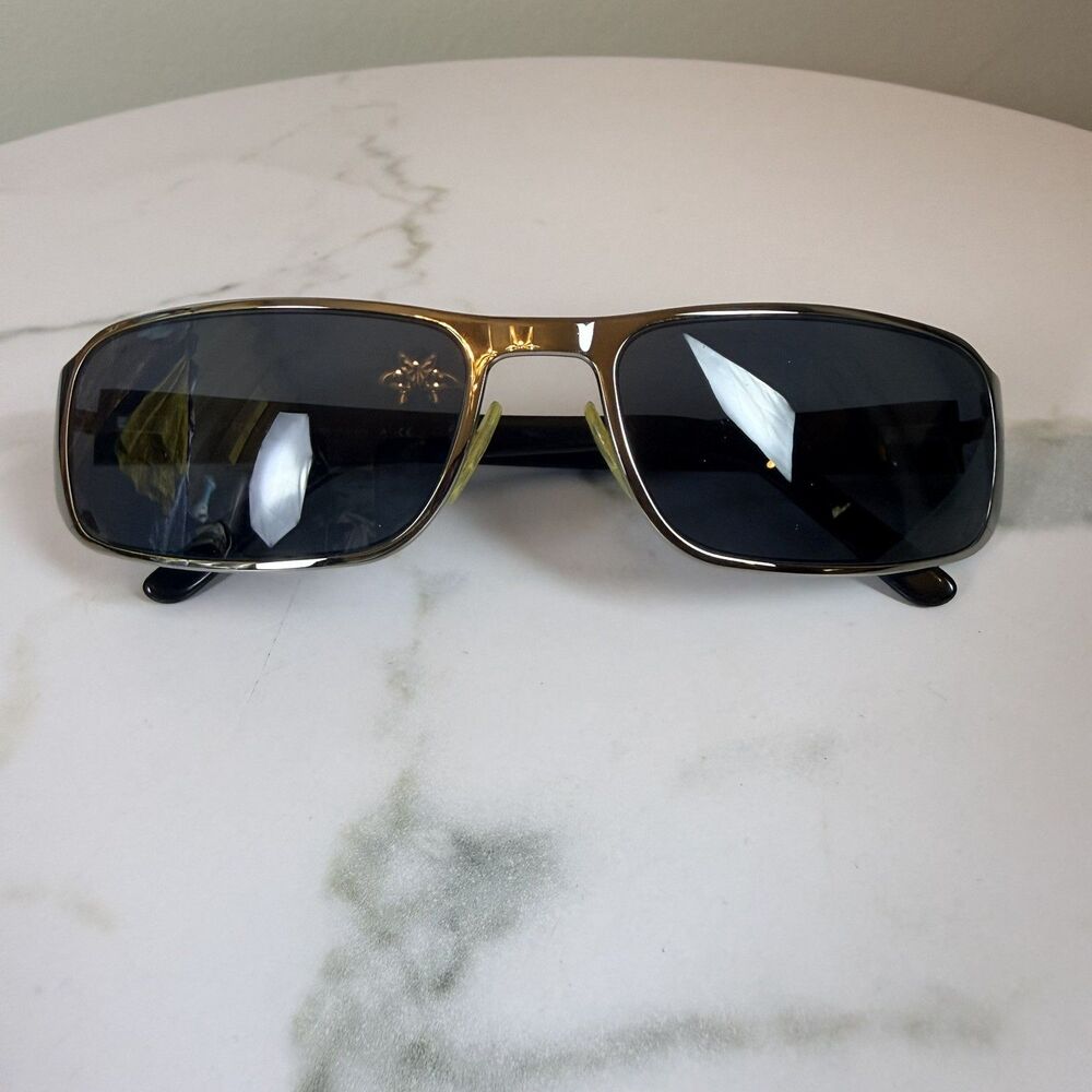 Prada SPR52F Men’s Vintage Rectangular Sunglasses AUTHENTIC Silver Black